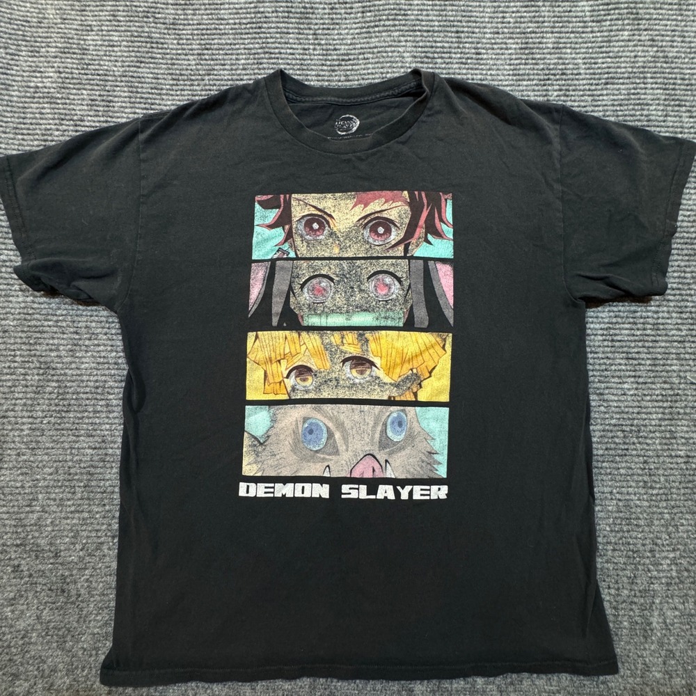 Demon Slayer Graphic T-Shirt L Black Kimetsu No Yaiba Character Eyes